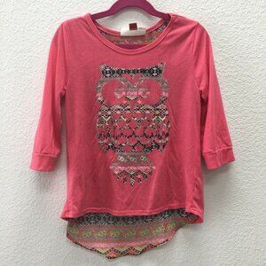 Red Camel Girls Size S Small Shirt Top Owl Shirt Tunic Peachy Pink Sheer Back